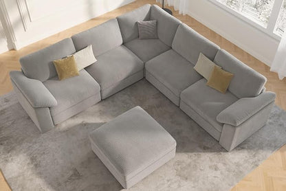 EASE MOOSE Oversized Sectional Modular Sofa,v Shape Sectional Couch with Ottoman,Deep Seat Cloud Couch for Living Room，Removable Cover