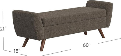 HomePop 60" Modern Storage Bench with Wood Legs - Dark Brown Boucle