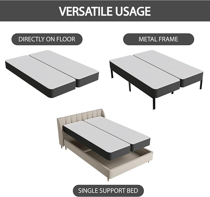 Treaton, Box Spring Bed Base Queen Size, 8-Inch Wood Mattress Foundation – Amish Made in USA – Quiet Noise Free, 2-Pieces Under Mattress-Support BoxSpring, Fully Assembled, Gray