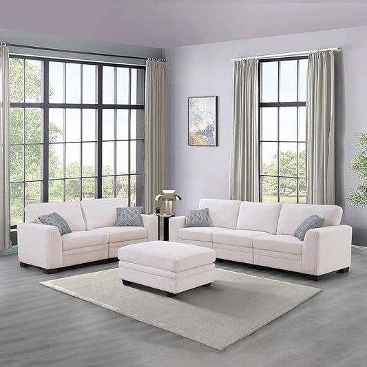 Legend Vansen Oversized Modular Sectional Sofa,6 Seat U Shaped Couch with Ottoman,Corduroy Sofa with Deep Seat,Convertible Large Sectional Couches for Living Room (Cream, L2+3)