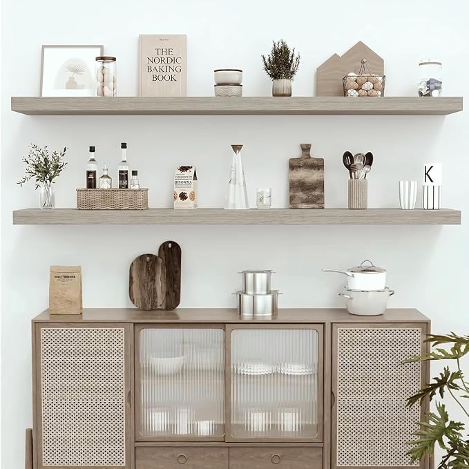 Vivelove 12 in Deep Floating Shelves for Wall, 60" x 12" x 2" Shelves for Room Wall Mounted, 2 Inch Thick Shelf for Bathroom Bedroom Kitchen Book Room, Modern Farmhouse Decor, Set of 1, Grey