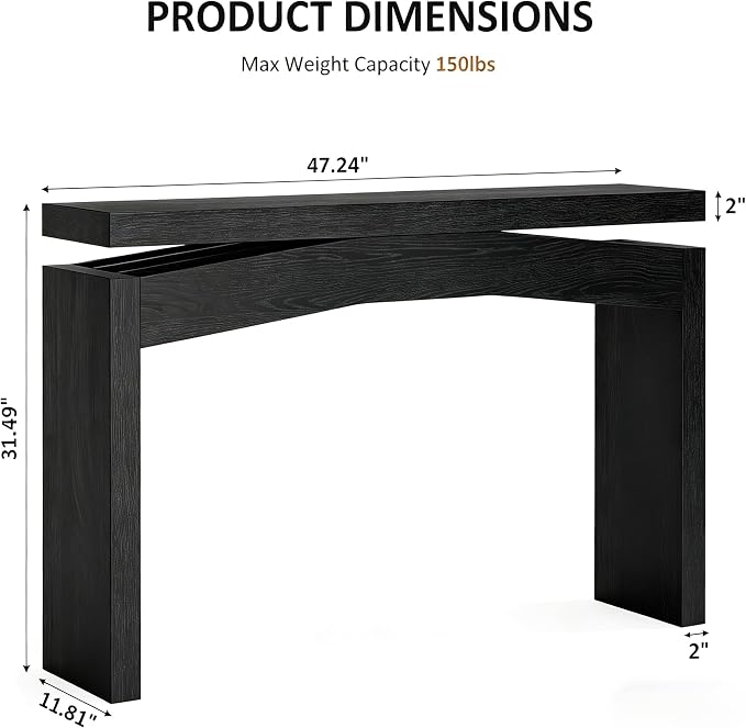 Celaform Console Table for Entryway, 47.2 Inch Long Sofa Table Behind Couch, Farmhouse Wood Style Accent Foyer Entrance Tables for Living Room, Hallway, Easy Assembly (Black)