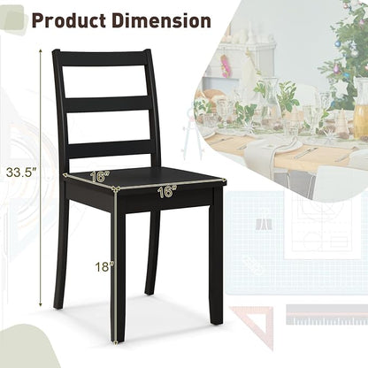 Giantex Wood Dining Chairs Set of 4 Black- Wooden Armless Kitchen Chairs with Solid Rubber Wood Legs, Non-Slip Foot Pads, Max Load 400 Lbs, Farmhouse Style High Ladder Back Wooden Dining Room Chairs