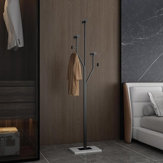 JIAYUEJU Heavy Duty Coat Rack Tree-shaped Metal Freestanding Coat Tree with Sturdy Marble Base Corner Coat Rack for Bedroom Entryway Hallway 14.96 x 10.24 x 68.9 Inches (Black)