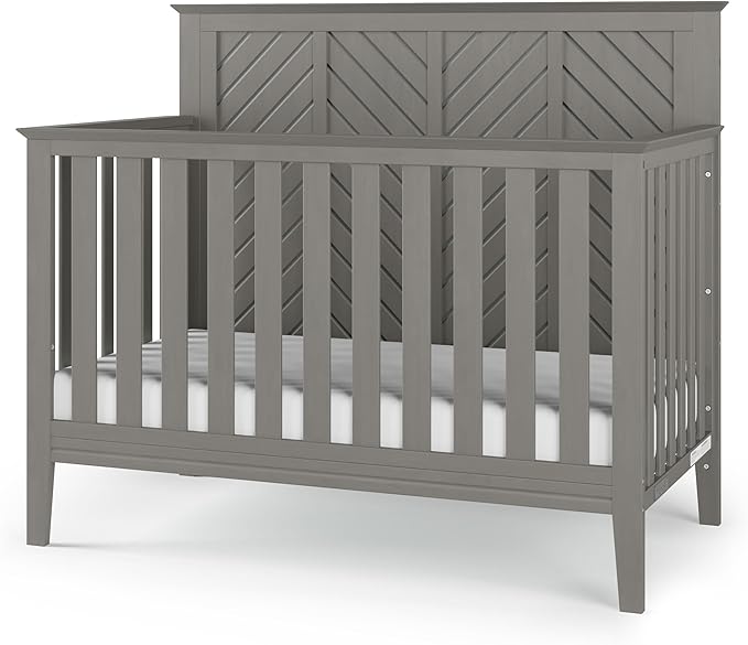 Child Craft Atwood 4-in-1 Convertible Baby Crib, Wooden Nursery Furniture Converts to Daybed, Toddler Bed and Full-Size Bed, 3 Mattress Height Adjustments, Non-Toxic Baby Safe Finish, Lunar Gray | 4-in-1 Crib