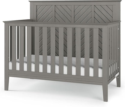 Child Craft Atwood 4-in-1 Convertible Baby Crib, Wooden Nursery Furniture Converts to Daybed, Toddler Bed and Full-Size Bed, 3 Mattress Height Adjustments, Non-Toxic Baby Safe Finish, Lunar Gray | 4-in-1 Crib
