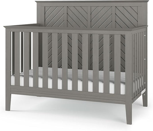 Child Craft Atwood 4-in-1 Convertible Baby Crib, Wooden Nursery Furniture Converts to Daybed, Toddler Bed and Full-Size Bed, 3 Mattress Height Adjustments, Non-Toxic Baby Safe Finish, Lunar Gray | 4-in-1 Crib