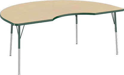 Factory Direct Partners 10085-MPGN Kidney Activity School and Office Table (48" x 72"), Standard Legs with Swivel Glides, Adjustable Height 19-30" - Maple Top and Green Edge
