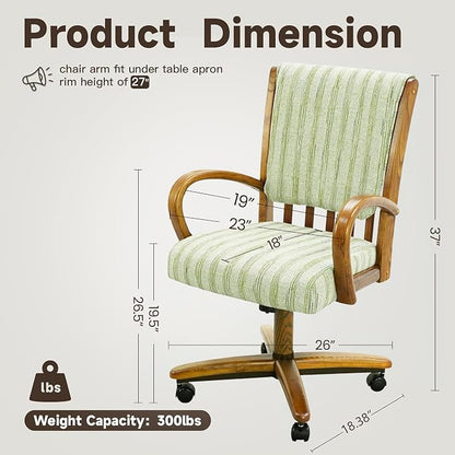 Chromcraft Set of 1 Caster Swivel Tilt Dining Chairs, Ultra Comfort Kitchen Chairs Casual Chairs with Soft Rubber Wheels Rolling Chair on Wheels for Kitchen(Alden Garden-Chestnut)