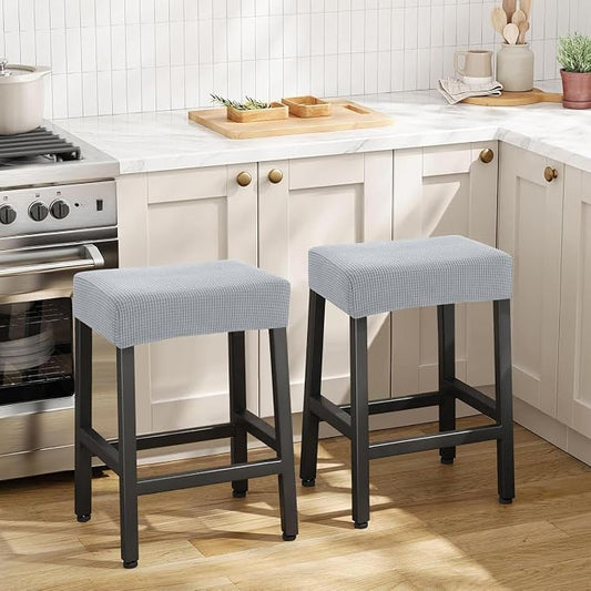YISUN Stool Covers Rectangle - 2 Pack Stretch Waterproof Saddle Seat Cover Counter Bar Stools Bar Chairs Covers Kitchen Island Chairs Cushion Protector (2, Light Gray)