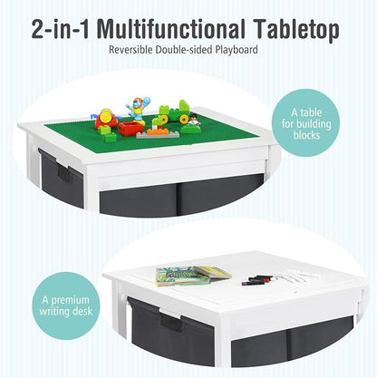Costzon Kids Table, Children Wooden Activity Table w/Storage Drawers, 2 in 1 Building Block Tabletop for Arts, Crafts, Reading, Preschool, Nursery, Kindergarten, Toddler Table (White)