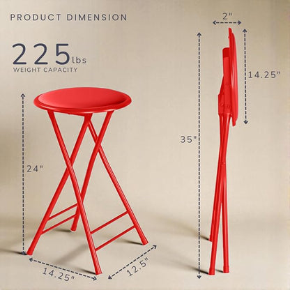 Lavish Home Folding Stool - Set of 2 Counter Height Bar Stools – 24-Inch Backless Folding Chairs with 225lb Capacity for Kitchen, Rec Room, or Game Room (Red)