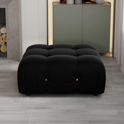 Modern Velvet Sectional Sofa, L Shape Minimalist Modular 4-Seater Sofa for Living Room Office Apartment (Ottoman/Black)
