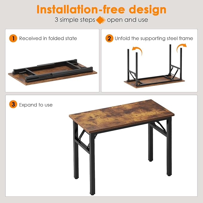 Need Folding Computer Desk - 31.5 Inch Foldable Office Writing Work Study Kids Student Teacher Home Bedroom Table for Small Space, Rustic Brown