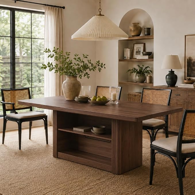 FUQARHY 63" Dining Table with Storage, Farmhouse Rectangular Kitchen Table