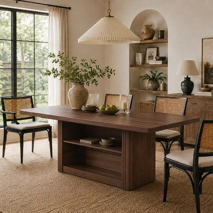 FUQARHY 63" Dining Table with Storage, Farmhouse Rectangular Kitchen Table