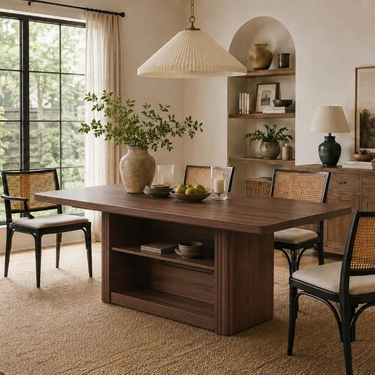 FUQARHY 63" Dining Table with Storage, Farmhouse Rectangular Kitchen Table
