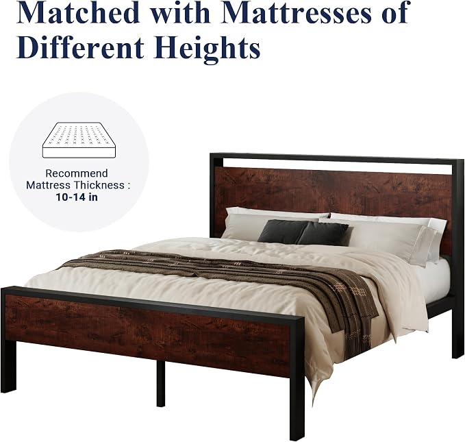 Allewie Full Size Platform Bed Frame with Wooden Headboard and Footboard, Heavy Duty 12 Metal Slats Support, No Box Spring Needed, Under-Bed Storage, Noise Free, Easy Assembly, Mahogany