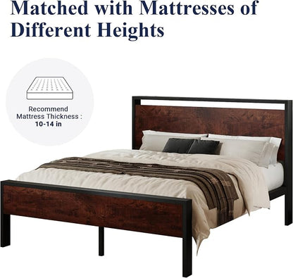 Allewie Queen Size Platform Bed Frame with Wooden Headboard and Footboard, Heavy Duty 12 Metal Slats Support, No Box Spring Needed, Under-Bed Storage, Noise Free, Easy Assembly, Mahogany