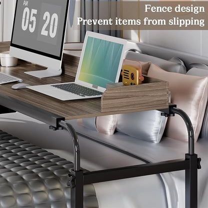 Overbed Table with Wheels, Queen Size Over Bed Desk with Adjustable Height & Length, Over The Bed Rolling Recliner Computer Desk, Mobile Laptop Cart for Bedroom, Living Room, Office, Hospital (47")