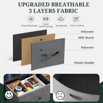 5-Drawer Dresser for Bedroom, Anti-Tip Wide Storage Organizer Fabric Chest of Drawers TV Stand for 45" TV with Wooden Top and Metal Frame for Closet, Living Room, Hallway, Entryway, Gray