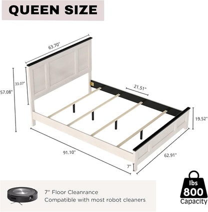 Roundhill Furniture Realynn 3-Piece Wood Bedroom Set, Queen Size Panel Bed with 2 Nightstands, Off-White Finish
