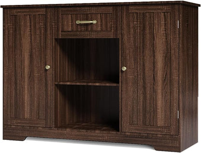 Gizoon 45" Kitchen Sideboard Buffet Cabinet with Storage Coffee Bar Cabinet with Drawer, Kitchen Pantry Storage with Door and Shelves for Bathroom and Living Room, Dark Brown