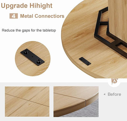 HSH 47” Round Dining Table for 4, Modern Farmhouse Wood Dinner Table with Octagon Pedestal Base, Circular Kitchen Dining Room Table for Home Apartment Living Room, Light Oak