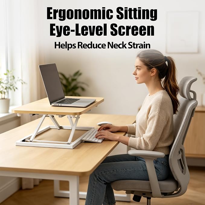 Omhuzsyo 24 in Height Adjustable Standing Desk Converter Stand Up Riser | Suitable for Use in Laptop and Single Monitor,Ergonomic Sit Stand Workstations for Home Office,Keyboard Stand for Desktop