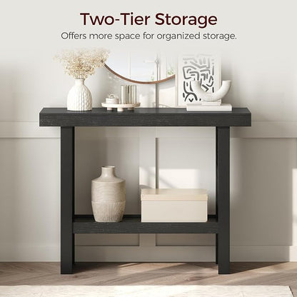 MAHANCRIS Console Table, 39.4'' Black Rectangular Entryway Table, Modern Console Table with Storage, Sofa Tables for Hallway, Foyer, Living Room, Easy Assembly, Black CTHB16801
