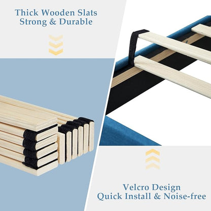 VECELO Full Size Bed Frame, Adjustable Upholstered Button Tufted Headboard, Heavy-Duty Bedframe with Wood Slats Support, No Box Spring Needed, Aegean Blue