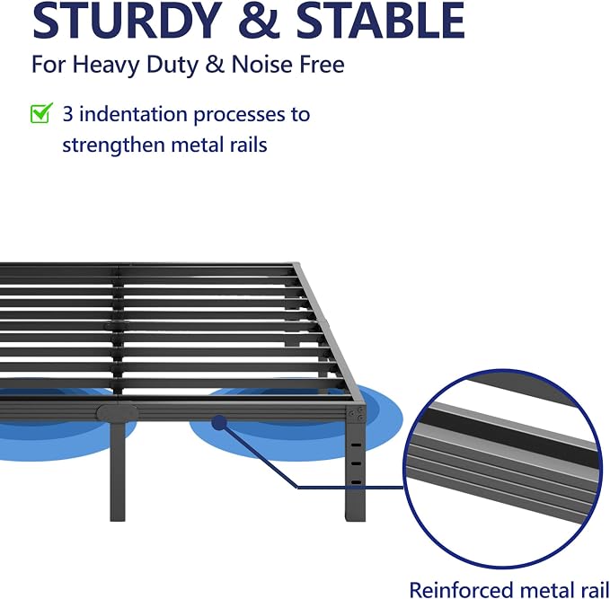 Furnitui 14 Inch High Platform King Bed Frame, Metal King Bed Frame No Box Spring Needed, Easy to Install, Noise Free, Sturdy