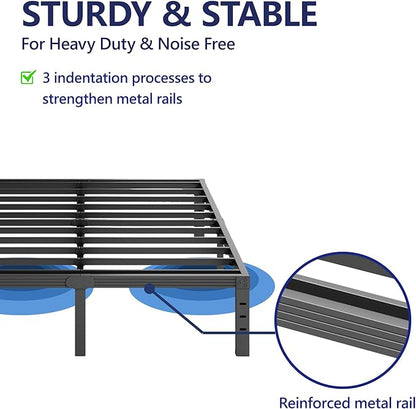 Furnitui 16 Inch High Metal Queen Bed Frame, Platform Bed Frame Queen Size No Box Spring Needed, Easy Assembly, Noise Free, Sturdy, Black