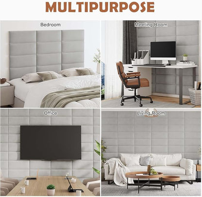 IFNOW Wall Mounted Upholstered Headboard Queen, 3D Peel and Stick Soundproof Panels, Reusable and Removable Padded Leather Bed Headboard, 9 Panels 9.84" x 23.62", Light Grey