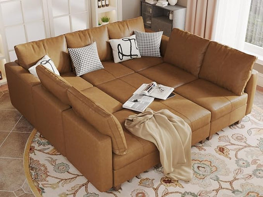 EASE MOOSE Faux Leather Sectional Sofa Modular Faux Leather Couch with Storage Convertible Sleeper Sectional Sofa