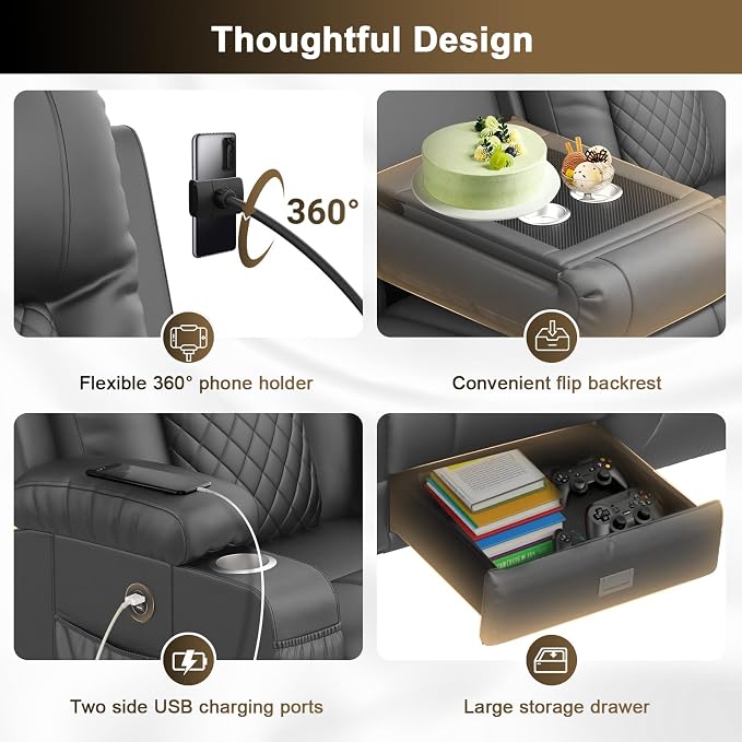 YONISEE 3 Seat Recliner Sofa with Flip Backrest Design, Loveseat Reclining Sofa with Storage Drawer, USB Ports, 2 Cell Phone Holder, Loveseat Recliner Couch for Living Room
