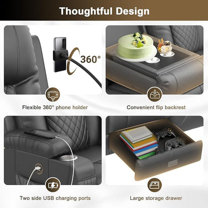 YONISEE 3 Seat Recliner Sofa with Flip Backrest Design, Loveseat Reclining Sofa with Storage Drawer, USB Ports, 2 Cell Phone Holder, Loveseat Recliner Couch for Living Room