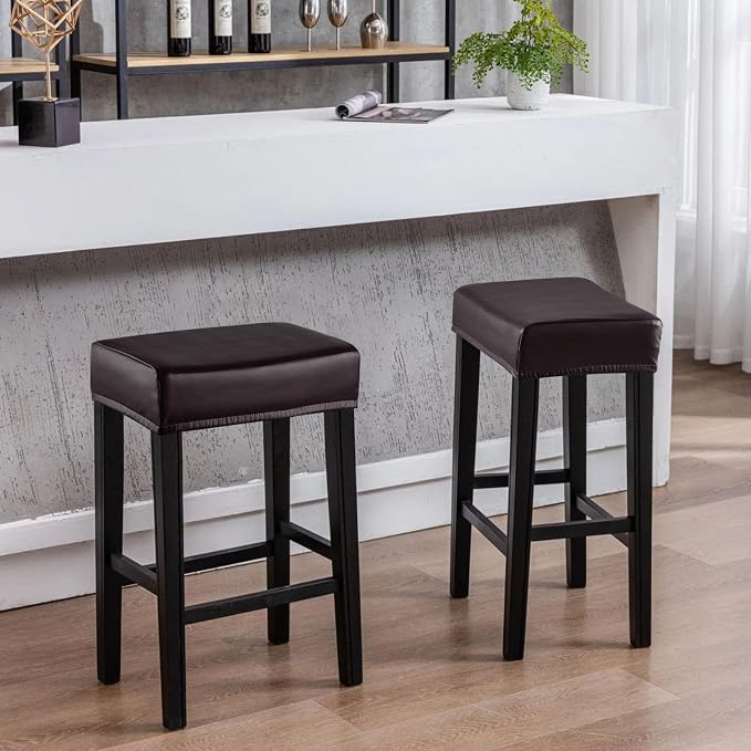 YISUN Stool Covers Rectangle - 2 Pack Stretch Oilproof Waterproof PU High Chair Cover Vanity Stool Cover Pub Counter Bar Stool Covers Saddle Seat Cover with Elastic Bands