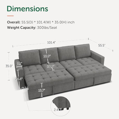 HONBAY Modular Sectional Sleeper Sofa with Pull Out Couch Bed, Convertible Sectional Couches for Living Room,Warm Grey