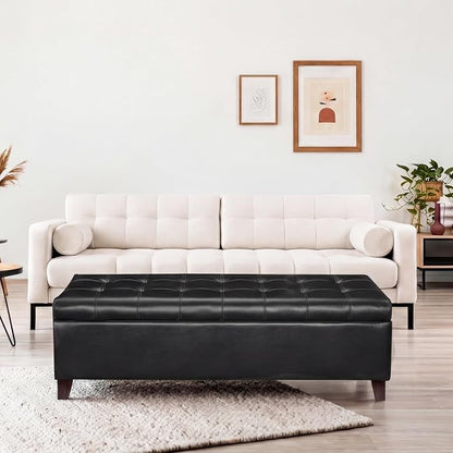 Joveco Storage Ottoman Bench, 51 Inch Leather Tufted Upholstered Bench for End Foot of Bed, Bedroom, Living Room, Black