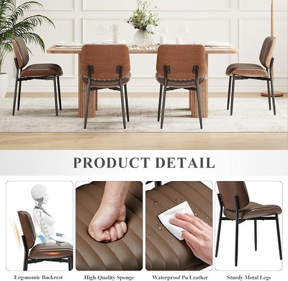 MALOL Leather Dining Chairs Set of 6, Modern Upholstered Dining Room Kitchen Chairs with Metal Legs and Wooden Back Support for Home Dining Room/Restaurant, Brown