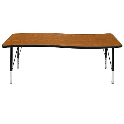 EMMA + OLIVER 26" W x 60" L Rectangular Wave Flexible Collaborative Oak Kids Adjustable Activity Table