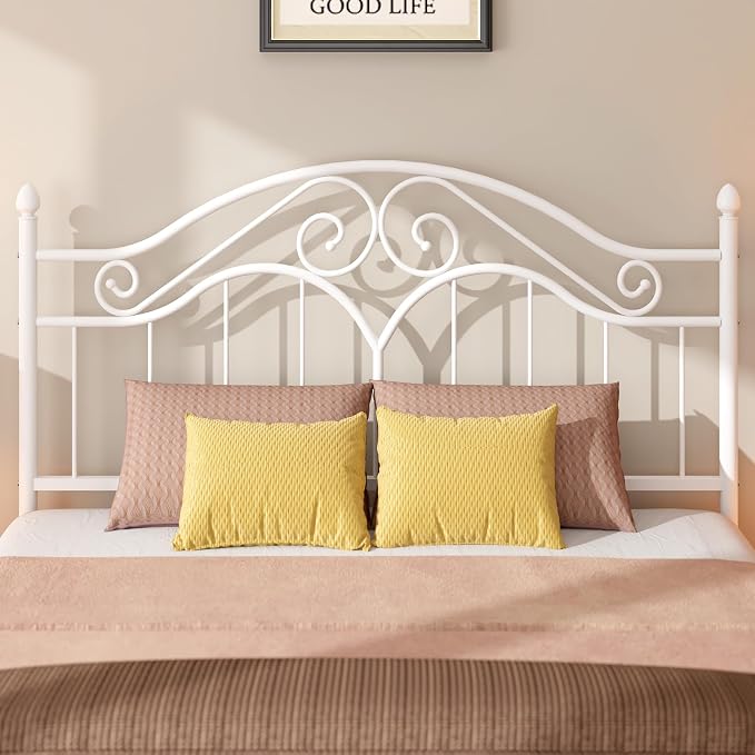 Headboard for Queen Size Bed Frame Vintage Bed Metal Headboard Only | Platform Bed Headboard,Height Adjustable,Sturdy and Stable,Easy Assembly,White