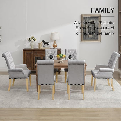 adochr Upholstered Fabric Accent Dining Chair, Elegant Tufted Club Dining Room Kitchen Room Arm Dining Chair, Light Grey