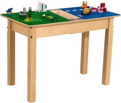 Contender Time-2-Play Kids Activity Play Table, Compatible with Lego Bricks, Extra Sturdy Birch Plywood, 35" W X 15.5" D, Blue & Green, 20" Legs for Ages 4-7