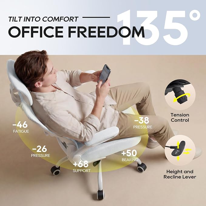 Ergonomic Office Chair for Long Hours, Full-Body Support, Relieve Neck & Back Pressure, 330LBS Capacity, Ideal for Home Office, Office & Study