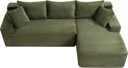 95" L-Shaped Right Facing Cloud Sectional Couch for Living Room, Modular Compressed Boneless Sectional Sofa Corduroy Boneless Corner Foam Sofa W/Chaise Lounge and Pillows