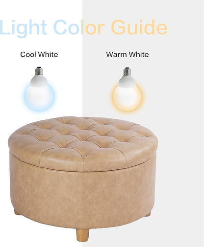 HomePop 28" Button Round Storage Ottoman - Light Camel Faux Leather