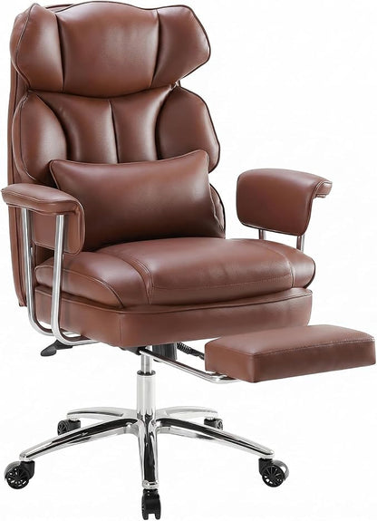 Executive Ergonomic Office Chair, PU Leather High Back Reclining Office Chair with Footrest and Lumbar Support, Height Adjustable Rolling Swivel Computer Chair for Home Office,Brown