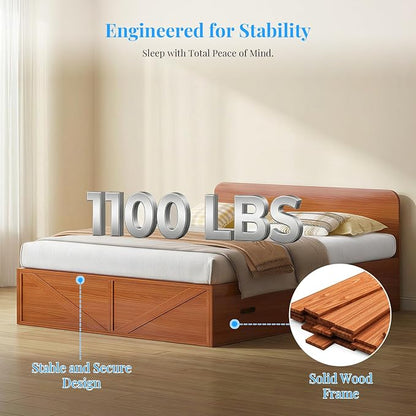 PUREMIND Murphy Bed Full with Mattress Included, Wood Cabinet Bed with Dual Storage Drawers & 2 Pillows, 3-in-1 Convertible Sofa Beds for Small Space, Guest Room, Cherry